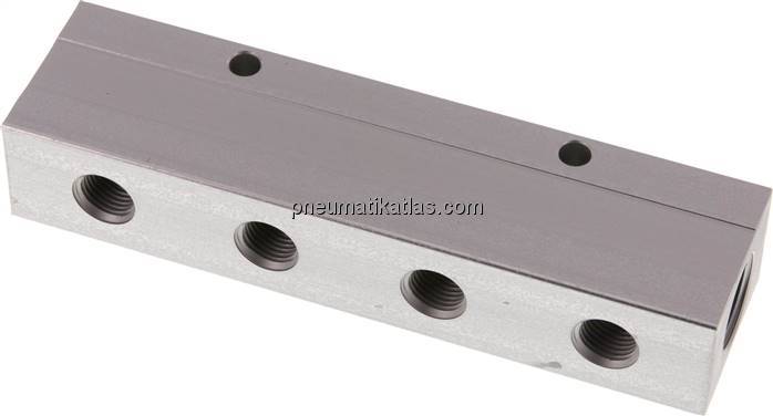 Verteilerleiste 2x G 1/2"-8x G 1/4", Aluminium eloxiert