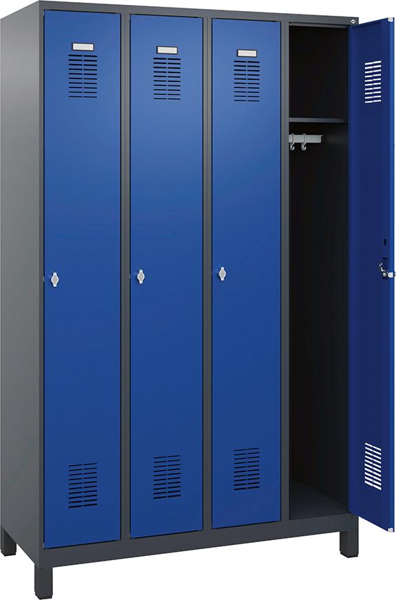 Garderobenschrank FORUM 4 Abteile RAL 7016/5010 Füße 7035 mit Füßen Selbstmontage
