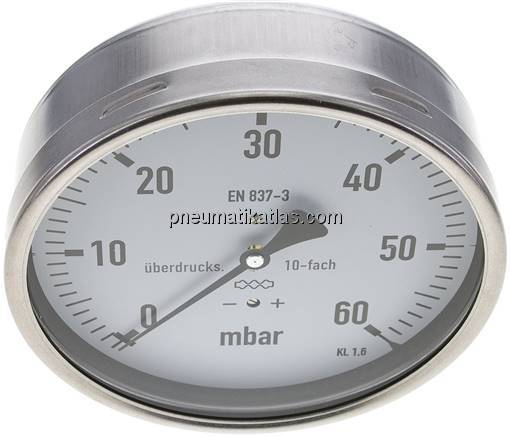 Manometer waagerecht 160mm, 0 - 60 mbar, G 1/2"