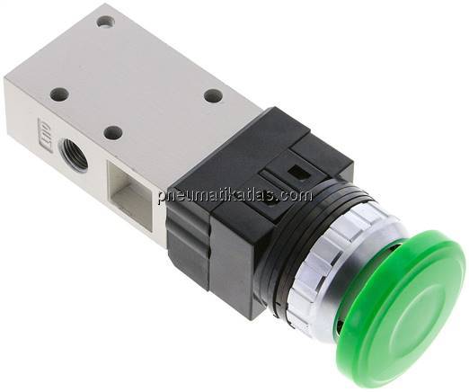 3/2-Wege Ventil G 1/8", Pilztaster grün