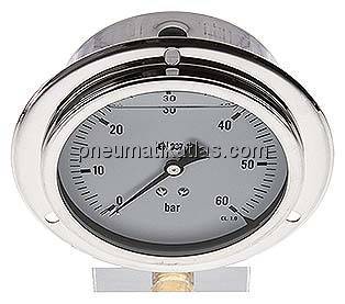 Glycerin-Einbaumanometer,Frontring, 100mm, 0 - 60 bar