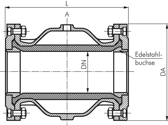 Zeichnung: Pneumatisches Quetschventile mit Flansc