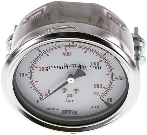 Einbaumanometer, 3-kant-Frontring, 100mm, 0 - 60 bar