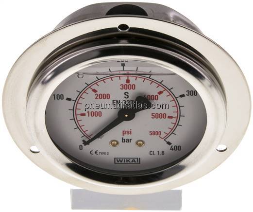 Glycerin-Einbaumanometer,Frontring, 63mm, 0 - 400 bar