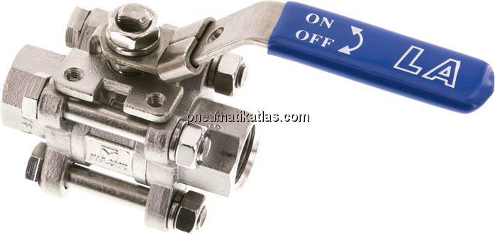 3-teiliger Edelstahl-Kugelhahn, G 1/2", 0 - 63bar