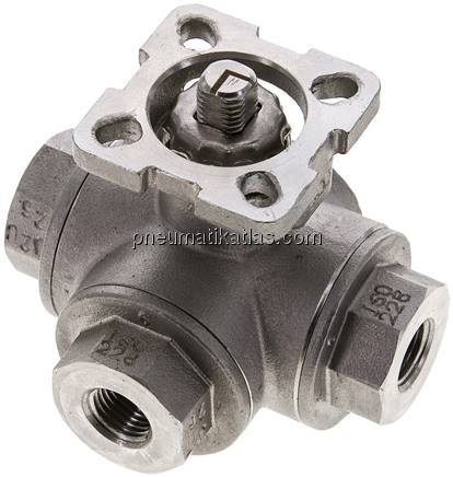 3-Wege-Kugelhahn, Direktmontageflansch G 1/4", L-Bohrung