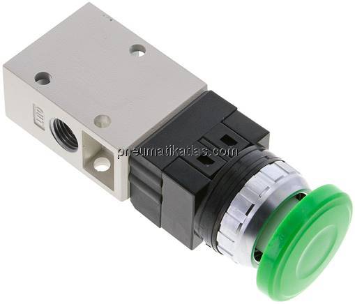 3/2-Wege Ventil G 1/4", Pilztaster grün