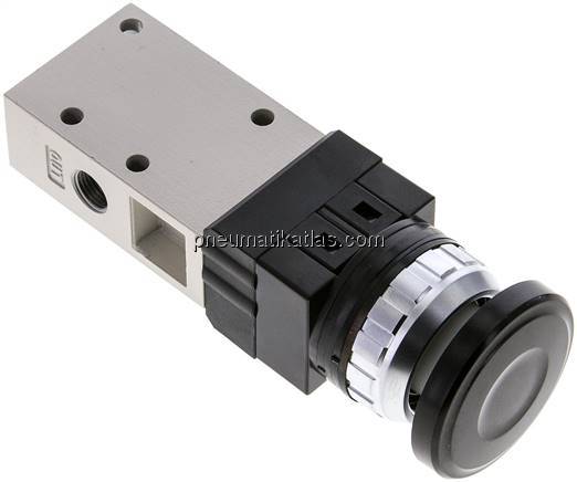 3/2-Wege Ventil G 1/8", Pilztaster schwarz