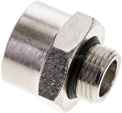 Reduziernippel G 3/8"(AG)-G 1/2"(IG), Messing vernickelt (Elastomerabdichtung)