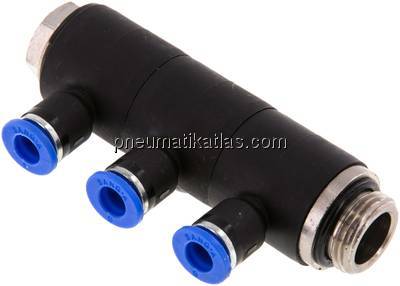 Steck-Mehrfachverteiler, 3-fach G 3/8"-6mm, IQS-Standard