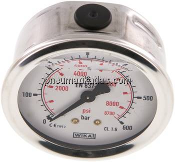 Glycerin-Manometer waagerecht (CrNi/Ms),63mm, 0 - 600bar