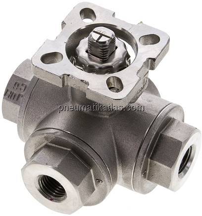 3-Wege-Kugelhahn, Direktmontageflansch G 1/4", T-Bohrung