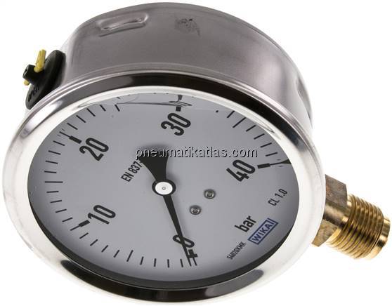 Glycerin-Manometer senkrecht (CrNi/Ms),100mm, 0 - 40 bar