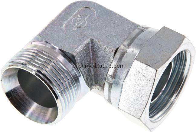 90°-Einschraubwinkel, 60°-Kegel, G 1-1/4", Stahl verzinkt