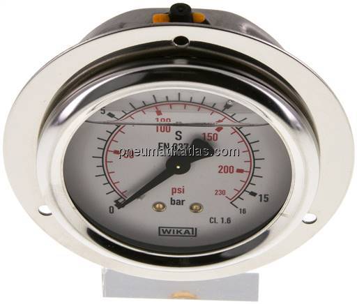 Glycerin-Einbaumanometer,Frontring, 63mm, 0 - 16 bar