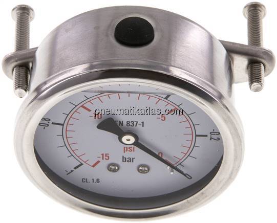 Glycerin-Einbaumanometer, 3kt-Frontring, 63mm, -1 bis 0 bar