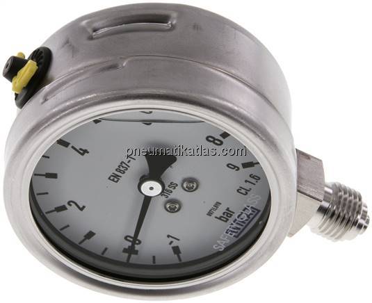 Chemie-Glycerin-Manometer senkrecht, 63mm, -1 bis 9 bar