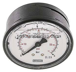 Glycerin-Manometer waagerecht (KU/Ms), 63mm, 0 - 4 bar