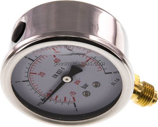 Glycerin-Manometer senkrecht (CrNi/Ms), 63mm, -1 bis 5 bar