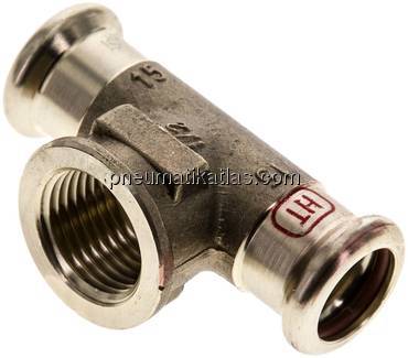 Pressfitting, T-Stück, 15mm, Rp 1/2" IG, Kupfer / Kupferlegierung