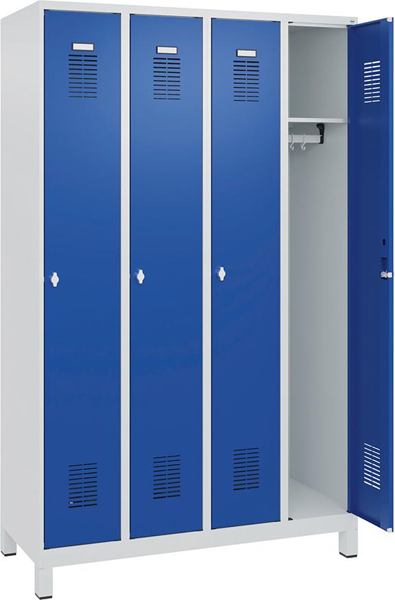 Garderobenschrank FORUM 4 Abteile RAL 7035/5010 Füße 7035 mit Füßen Selbstmontage