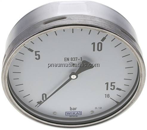 Manometer waagerecht (CrNi/Ms), 160mm, 0 - 16 bar
