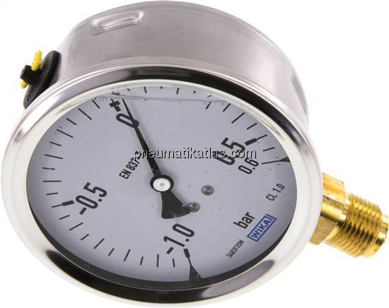 Glycerin-Manometer senkrecht (CrNi/Ms),100mm, -1 bis 0,6 bar