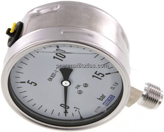 Chemie-Glycerin-Manometer senkrecht,100mm, -1 bis 15 bar