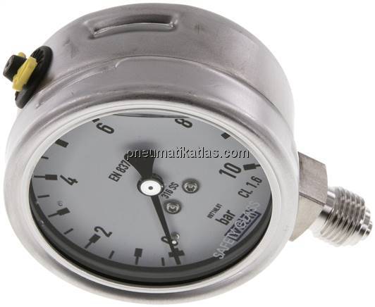 Chemie-Glycerin-Manometer senkrecht, 63mm, 0 - 10 bar