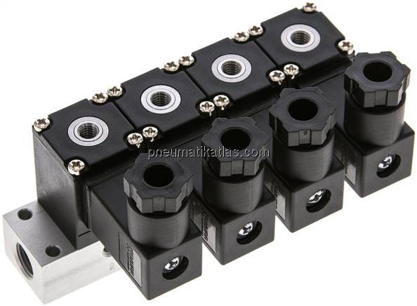 3/2-Wege Magnetventil, M 5, geschlossen (NC), 4-fach, 24 V DC