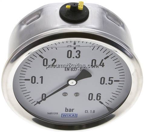 Glycerin-Manometer waagerecht (CrNi/Ms),100mm, 0 - 0,6bar