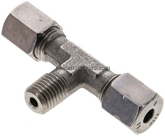 T-Schneidringverschraubung M 12x1,5 (konisch)-6 S (M14x1,5), 1.4571