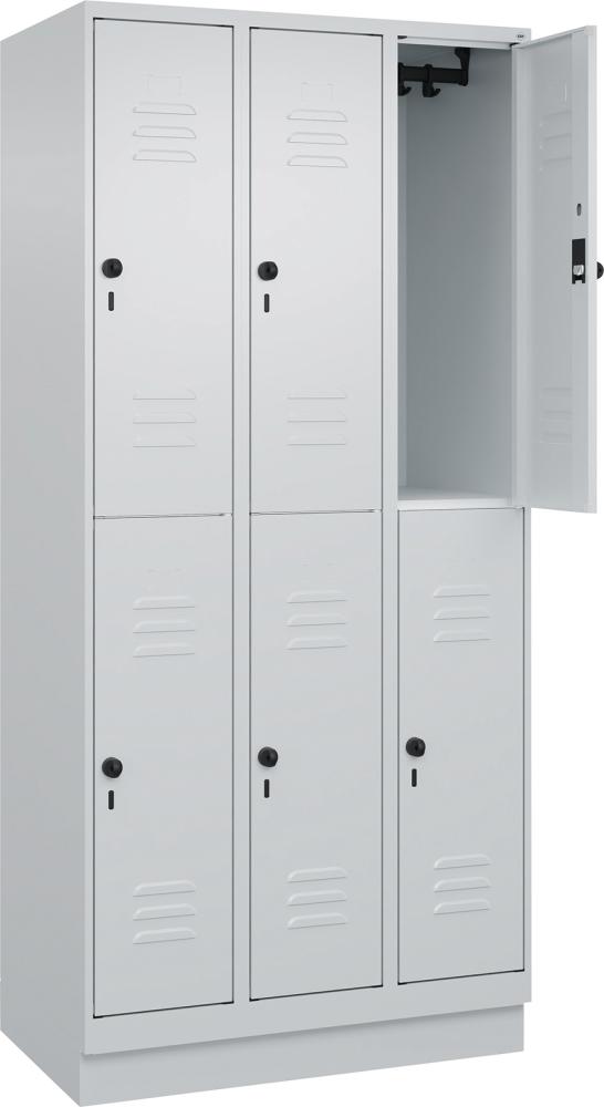 Doppelst. Schrank CLASSICB900xT500xH1950 mm RAL 7035/7035, 3x2Abteilemit 100 mm hohem Sockel