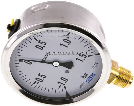Glycerin-Manometer senkrecht (CrNi/Ms),100mm, -1 bis 1,5 bar