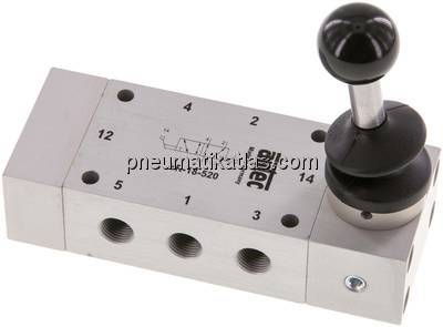 5/2-Wege Handhebelventil, Raste, G 1/8"