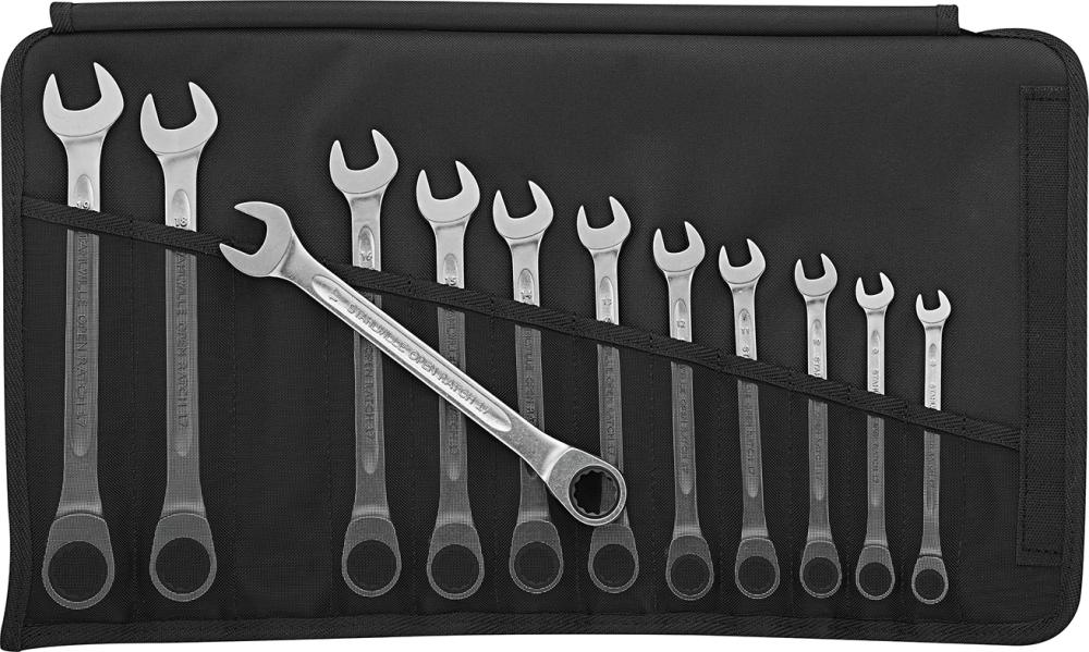 Ratschenschlüssel-Satz gerade 8-19mm 12-teilig in Rolltasche Stahlwille