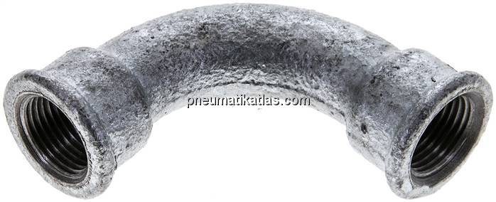 90°-Bogen Rp 3/8" (IG), lang Typ 2/G1, Temperguss verzinkt