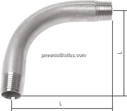 Exemplarische Darstellung: Bogen 90° mit Außengewi