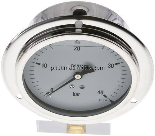 Glycerin-Einbaumanometer,Frontring, 100mm, 0 - 40 bar