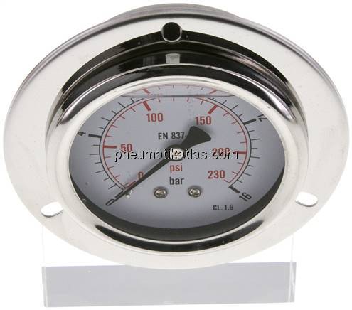 Glycerin-Einbaumanometer,Frontring, 63mm, 0 - 16 bar