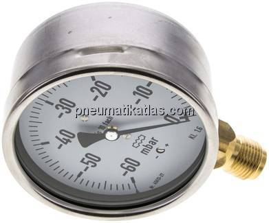Manometer senkrecht 100mm, -0,06 bar bis 0 bar mbar, G 1/2"