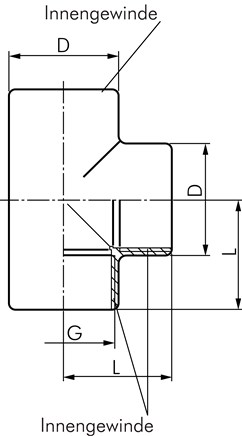 Zeichnung: T-Stück mit Innengewinde