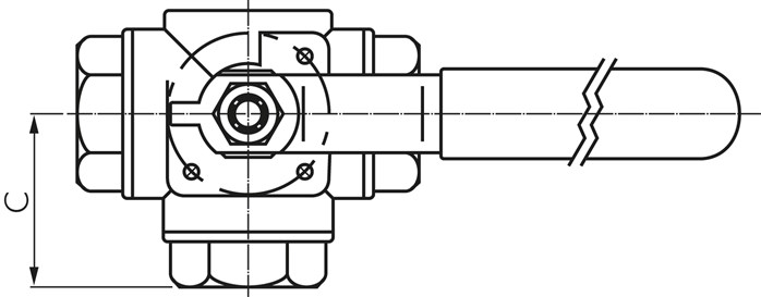 Zeichnung: Edelstahl-3-Wege Kugelhahn