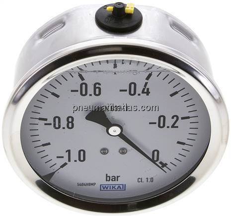 Glycerin-Manometer waagerecht (CrNi/Ms),100mm, -1 bis 0bar