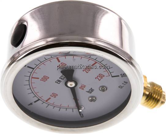 Glycerin-Manometer senkrecht (CrNi/Ms), 63mm, 0 - 16 bar