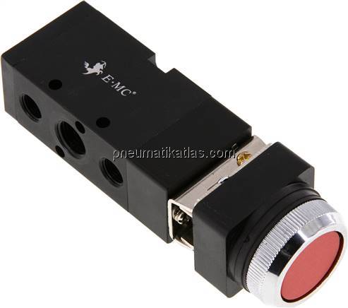 5/2-Wege Drucktaster-Ventil, rot, G 1/4"