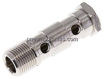 Hohlschraube, 2-fach G 3/8"-53,5mm, Messing vernickelt