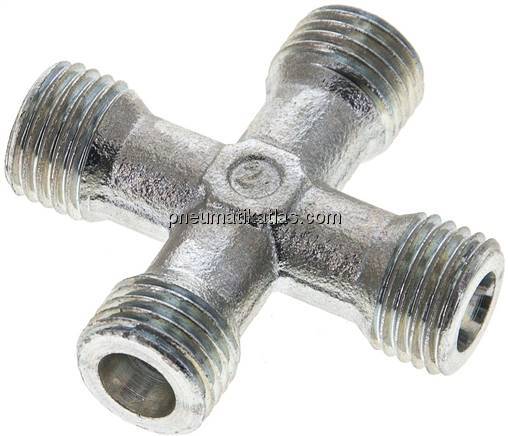 Kreuz-Schneidringverschraubung 6 S (M14x1,5), ohne Mutter & Schneidring, Stahl v