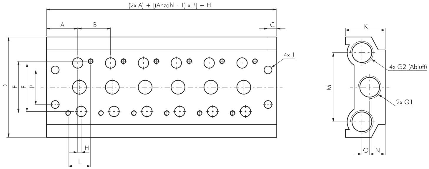 Zeichnung: Mehrfachanschlussplatte für 5/2-Wege & 