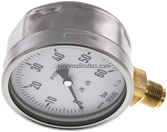 Manometer senkrecht (CrNi/Ms), 100mm, 0 - 60 bar